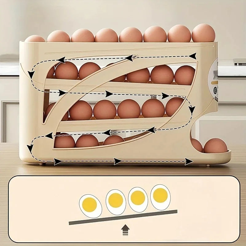 Contenedor rodante de 3 niveles para guardar huevos en la nevera, con capacidad para 24 huevos, estante organizador de gran capacidad para cocina y refrigerador