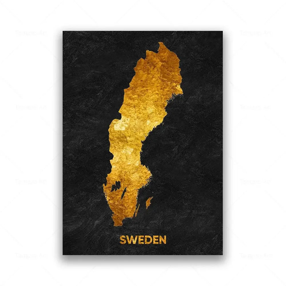 Classic Abstract Wall Art Black Gold Lebanon Country Map HD Canvas Print Poster Home Living Room Bedroom Decoration