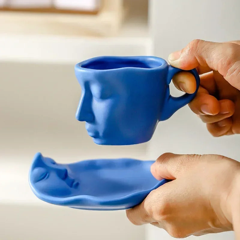 Taza de café/té italiana de cerámica creativa de 100 ml con personalidad y arte facial, regalos de San Valentín o bodas