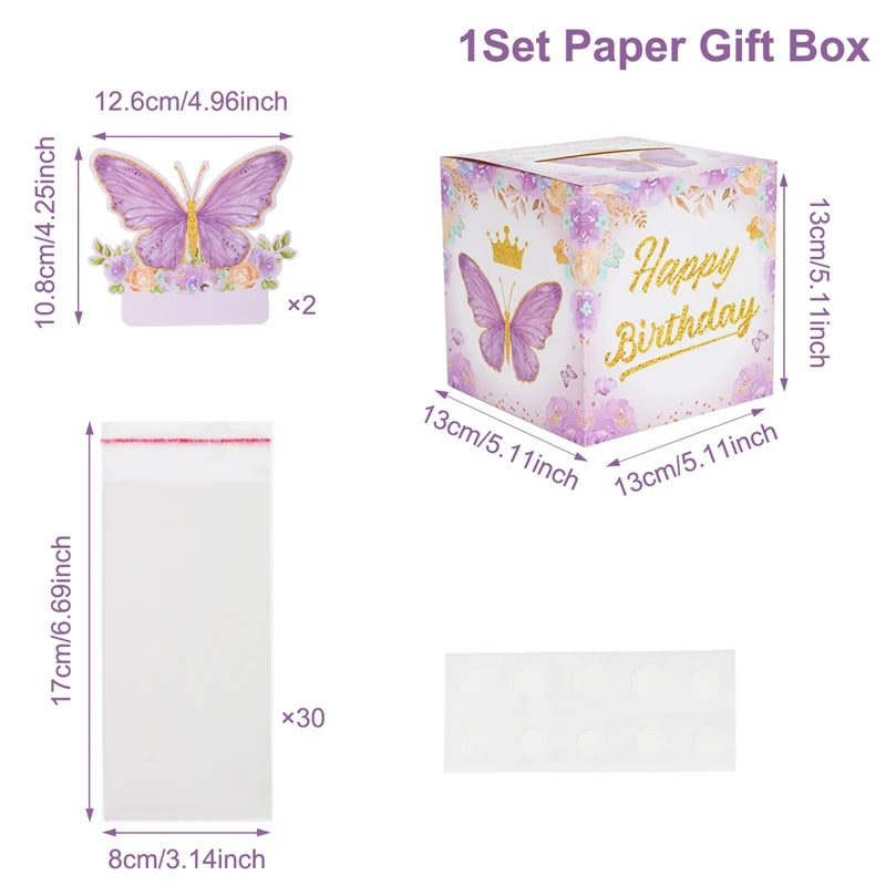 Boîte cadeau papillon bonbons, décorations de fête d'anniversaire papillon rose violet, fournitures de mariage pour enfants, boîte à biscuits pour baby shower