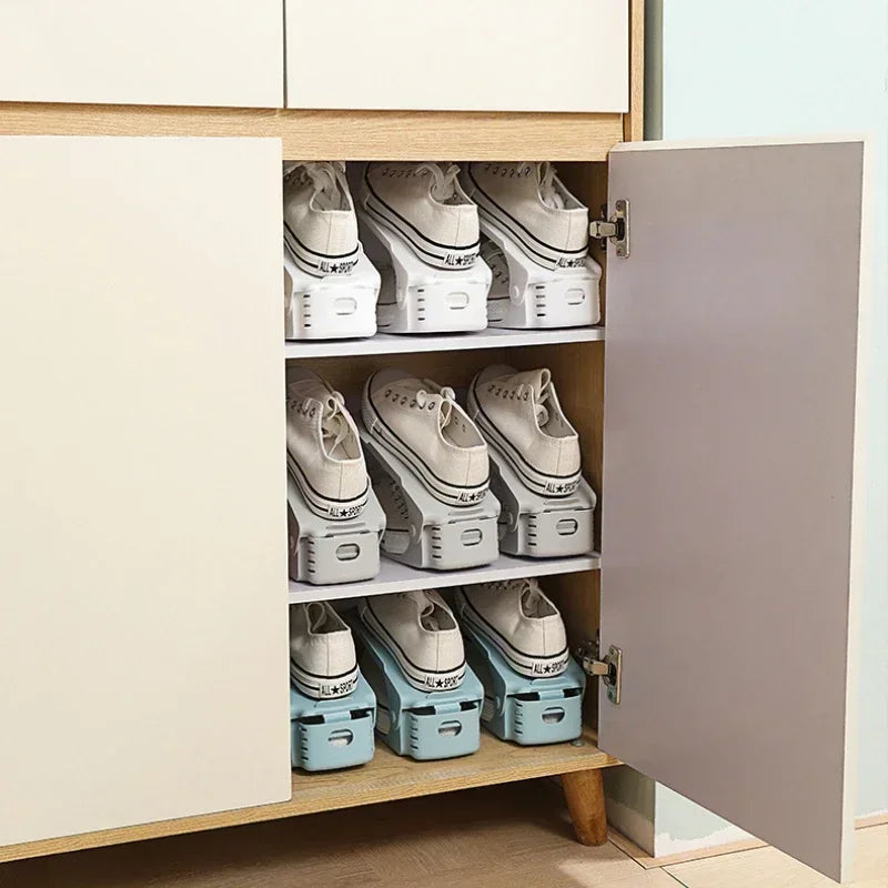 Organizador de zapatos apilable ajustable de 5/10 piezas, ranuras para zapatos, ahorrador de espacio, soporte de estante de zapatos de doble piso para organización de armario