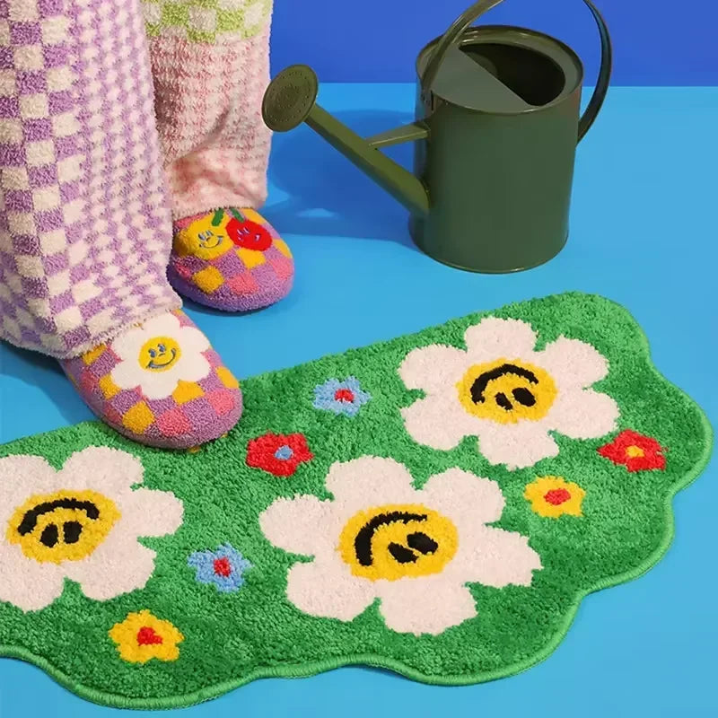 Tapis VIKAMA motif floral arc-en-ciel de dessin animé, doux, antidérapant, paillasson pour la maison, tapis de salle de bain, tapis de chevet pour chambre à coucher, décoration intérieure