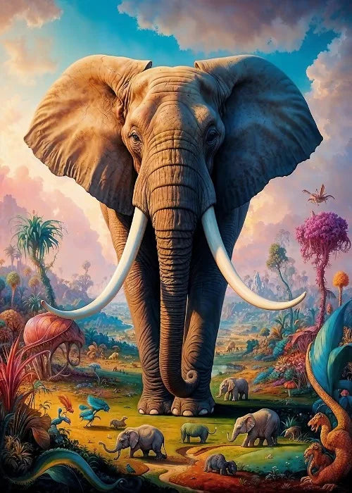 Affiches Animaux Sauvages Safari Surréaliste Décor Mural Esthétique Animal Totem Monde Surréaliste Lion Éléphant Tigre Lapin Renard Impressions sur Toile