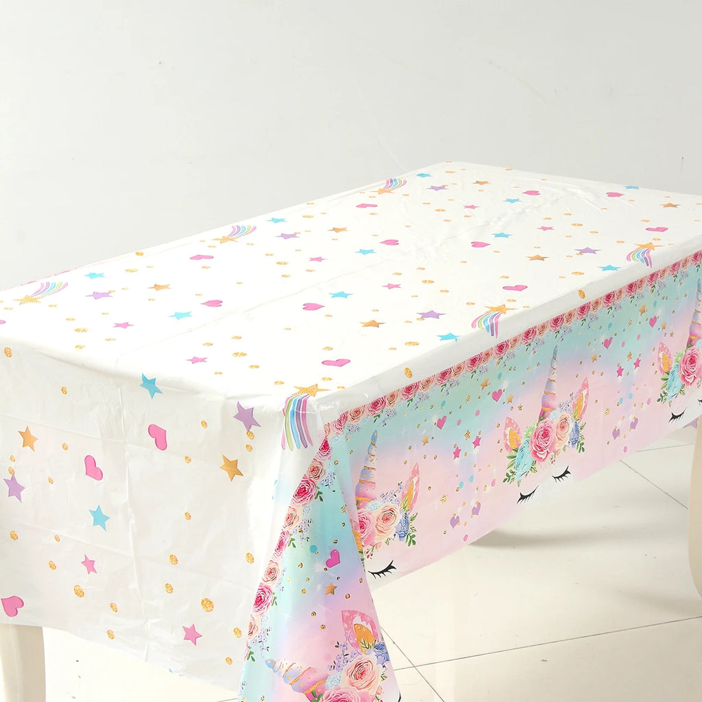 Nappe jetable licorne Fête d'anniversaire licorne Décoration de fête pour fille Vaisselle jetable Nappe Baby shower pour filles