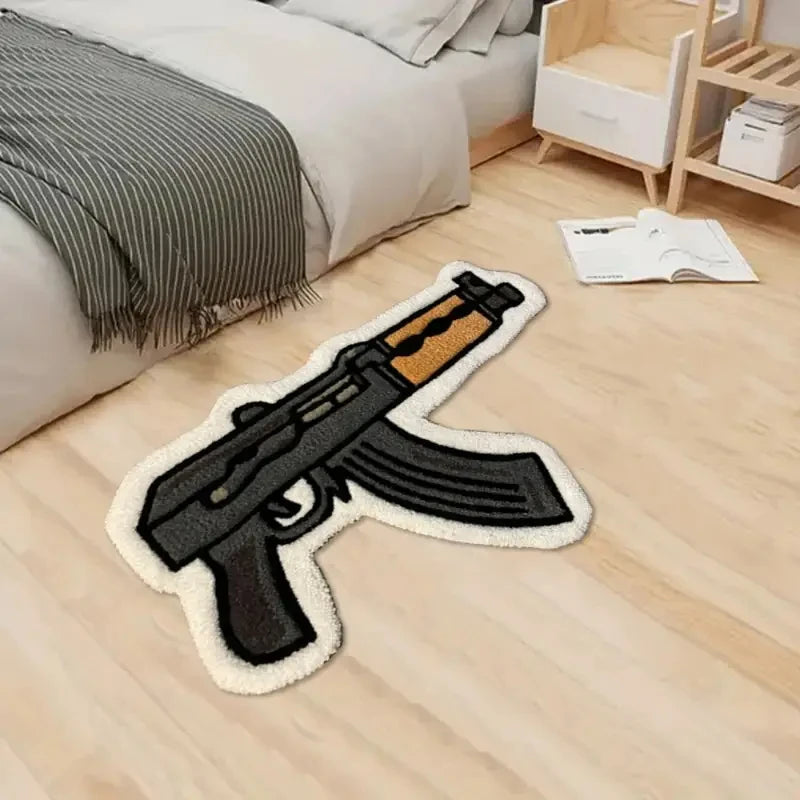 Tapis de design créatif VIKAMA Rifle, Tapis de sol pour salon et chambre, Tapis décoratif pour chambre de garçons, Tapis doux lavable pour la maison