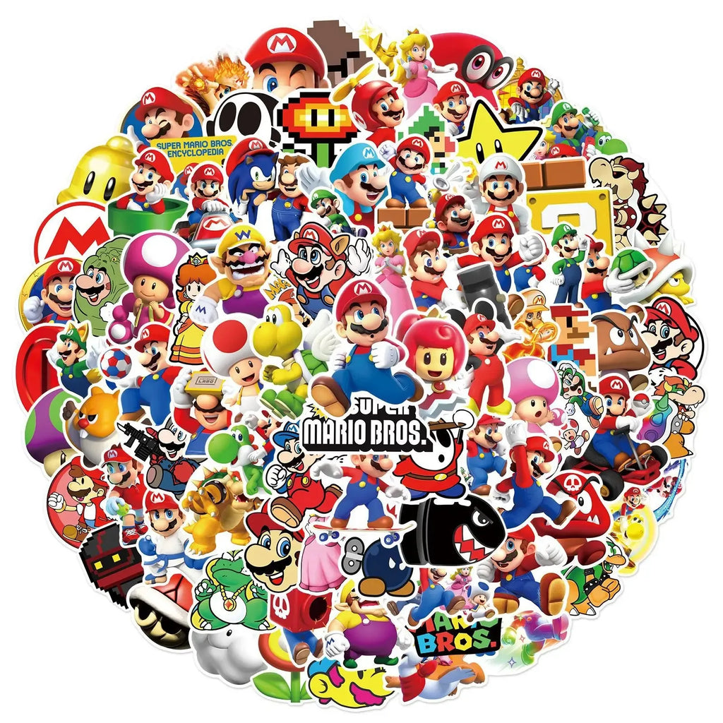 100/200/300 autocollants de jeu de dessin animé Super Mario pour ordinateur portable, carnet, skateboard, réfrigérateur, téléphone, autocollant étanche, jouets pour enfants