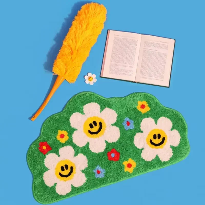Tapis VIKAMA motif floral arc-en-ciel de dessin animé, doux, antidérapant, paillasson pour la maison, tapis de salle de bain, tapis de chevet pour chambre à coucher, décoration intérieure