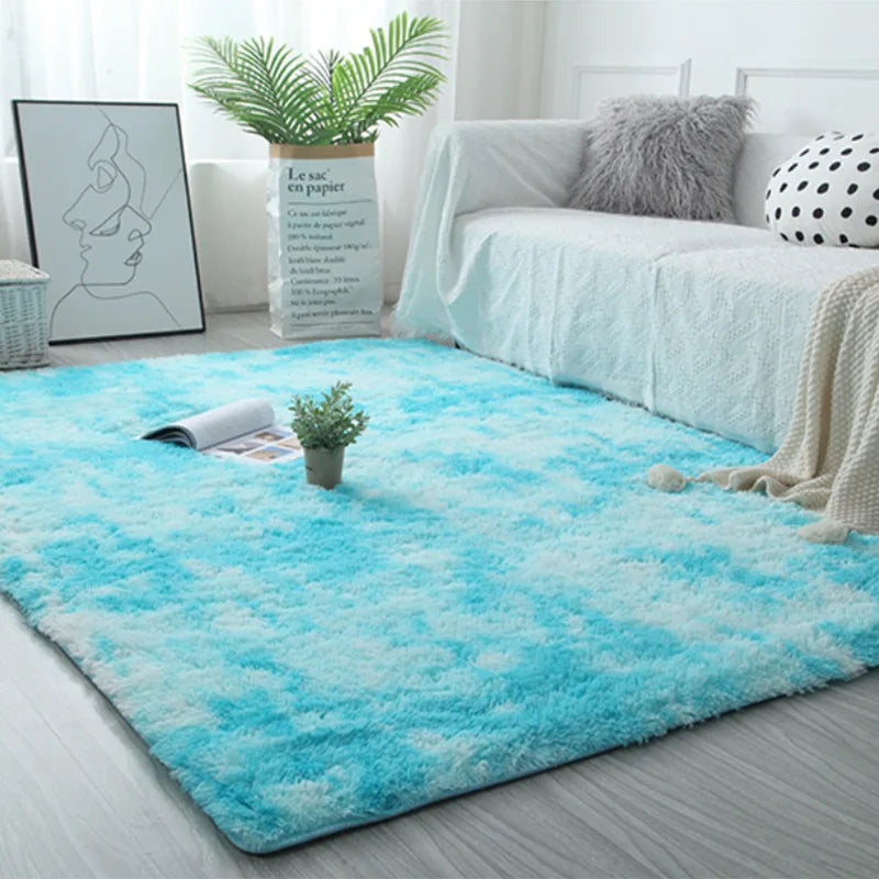 VIKAMA Alfombra de seda simple y moderna con teñido anudado, alfombra de felpa suave para sala de estar, dormitorio, manta de cama, alfombra antideslizante para habitación de niños