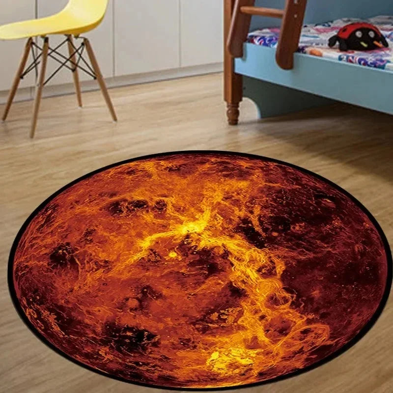 VIKAMA Alfombra redonda de franela Tierra Luna, para dormitorio, sofá, sala de estar, alfombra suave junto a la cama, alfombra insonorizada que reduce el ruido, decoración del hogar