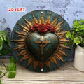 Religious Sacred Heart Round Aluminum Sign - 7.87" Rustic Roses Cross Decor, Home Cafe Wall Art