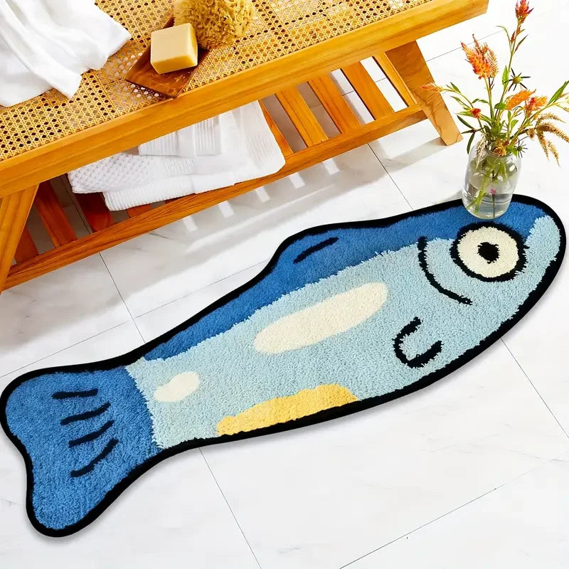 Tapis Vikama Motif Poisson Salé Bleu De Dessin Animé, Doux Et Lavable Pour La Décoration Intérieure, Adapté Aux Salons, Chambres, Entrées Et Cuisines