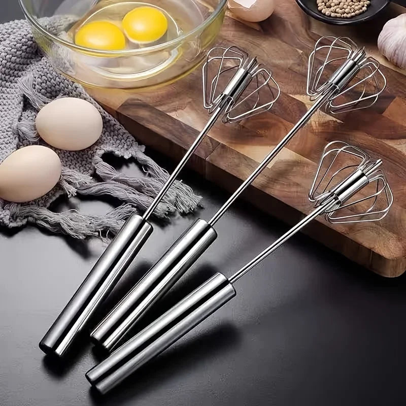 Batidor de huevos de acero inoxidable - Batidora semiautomática duradera para batir huevos y crema sin esfuerzo - Herramienta de cocina para hornear y mezclar