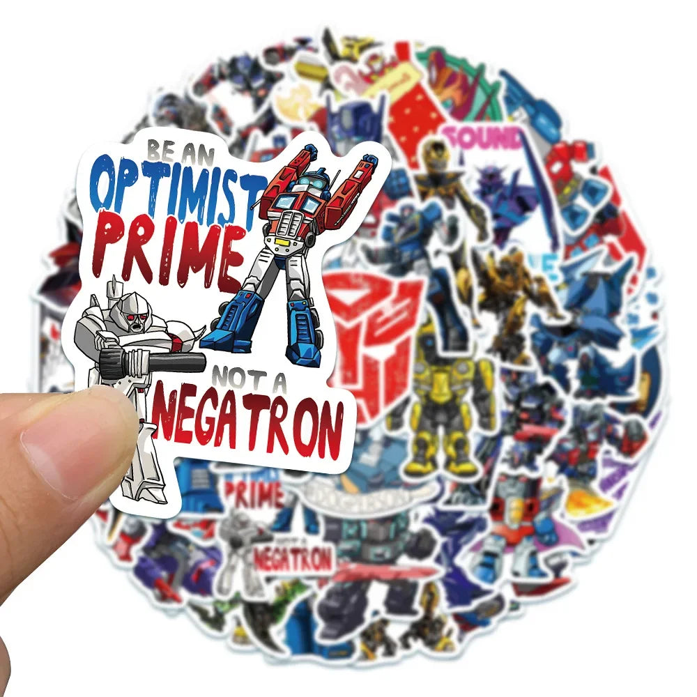 50 pegatinas de Autobot Transformers para laptop, motocicleta, automóvil, patineta, equipaje, bicicleta, calcomanías impermeables, juguetes para niños
