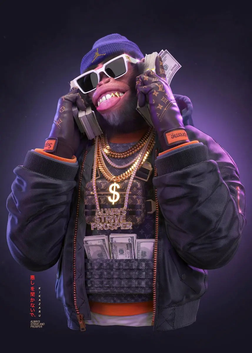 Tres monos con swag, pósteres e impresiones en lienzo, pinturas de moda de monos de hip hop para pared, arte, cuadros de animales, decoración de habitación