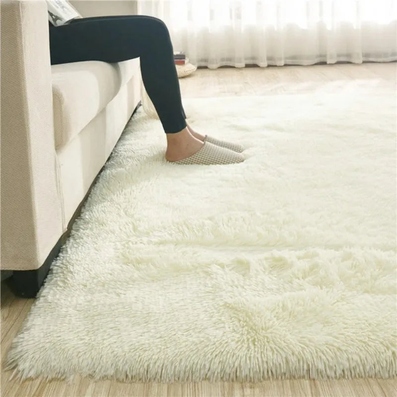 Alfombra de felpa de color liso VIKAMA - Cojín suave y mullido para el dormitorio - Alfombra de suelo para la zona del salón - Decoración del hogar