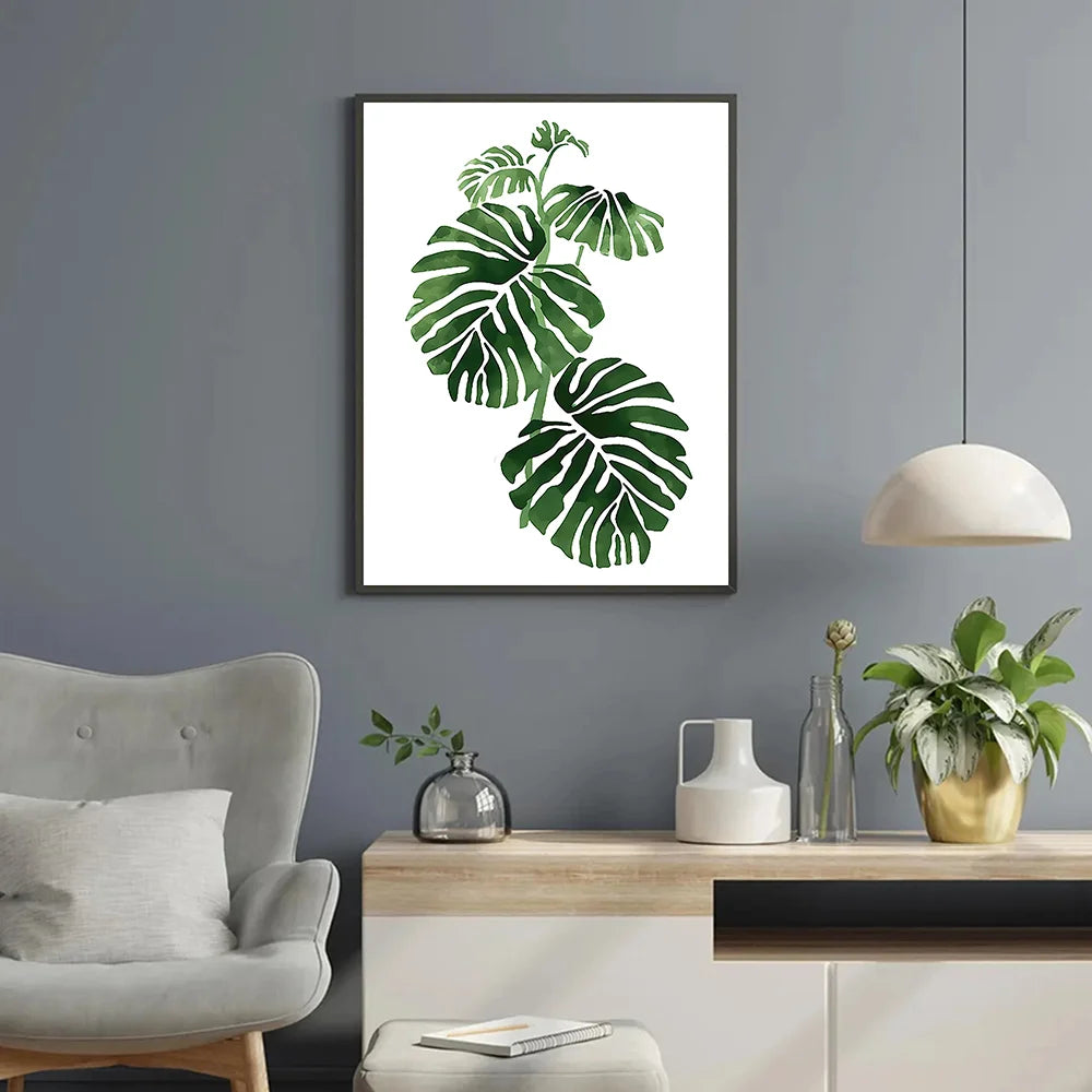 Cuadros de pared nórdicos con plantas verdes, lienzo, arte de pared, Monstera, helecho, hojas de plátano, pintura, decoración, sala de estar, dormitorio, impresiones botánicas, gran oferta