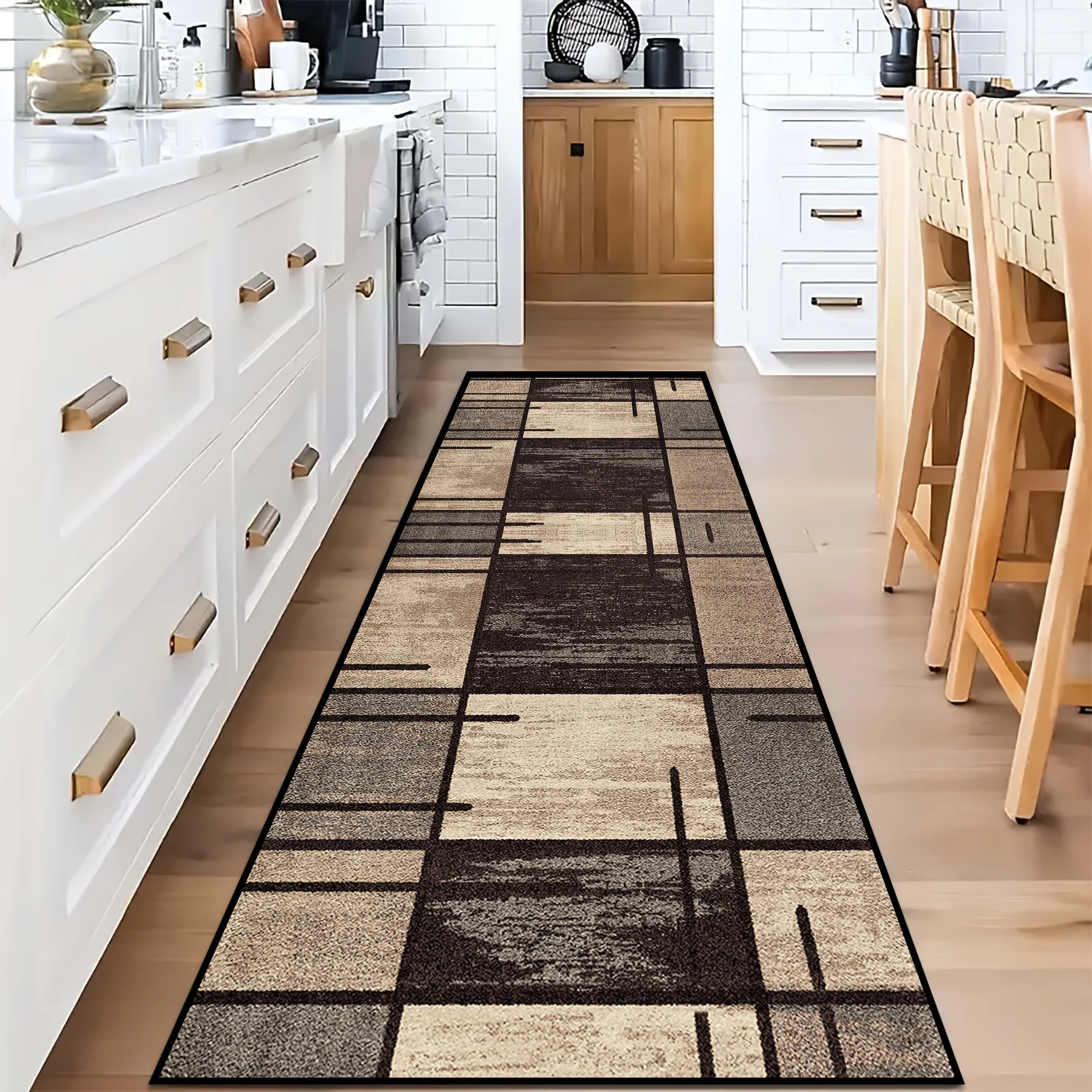 Alfombra de cocina de cuadros de alta calidad VIKAMA, alfombra larga para el suelo, felpudo fino, alfombra para sala de estar, alfombra para dormitorio, decoración del hogar