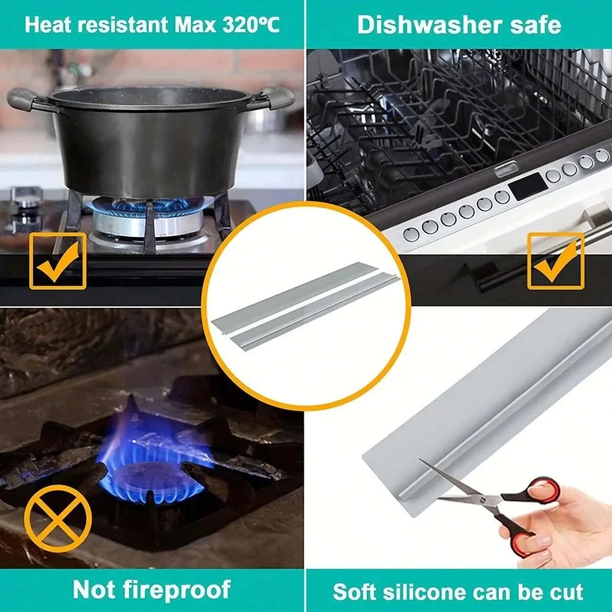 Bande de remplissage en silicone, bande d'étanchéité pour cuisinière à gaz de cuisine, bande de cuisine anti-huile et anti-taches, bande d'insertion d'étanchéité en silicone