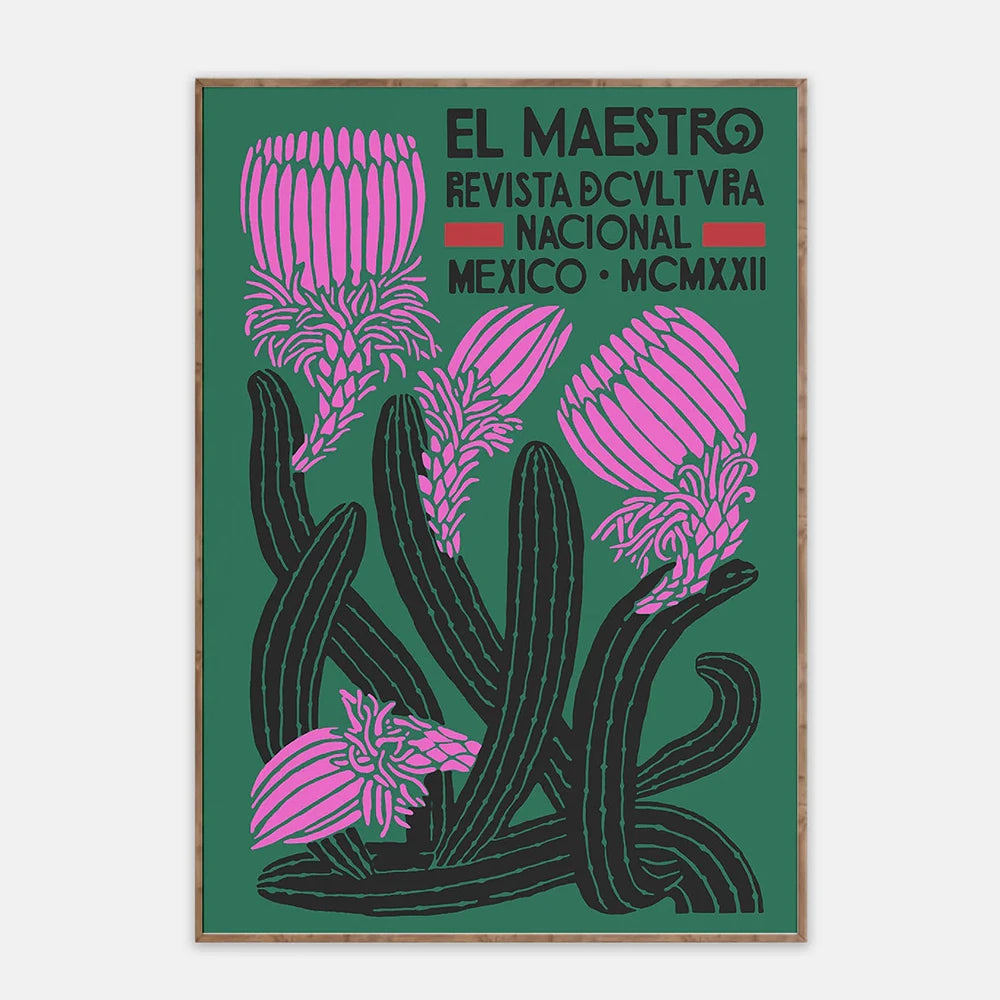 Eclectic El Maestro Mexico Poster. Blooming Cactus Vintage Mexican Culture Posters For Living Room Bedroom Home Decor