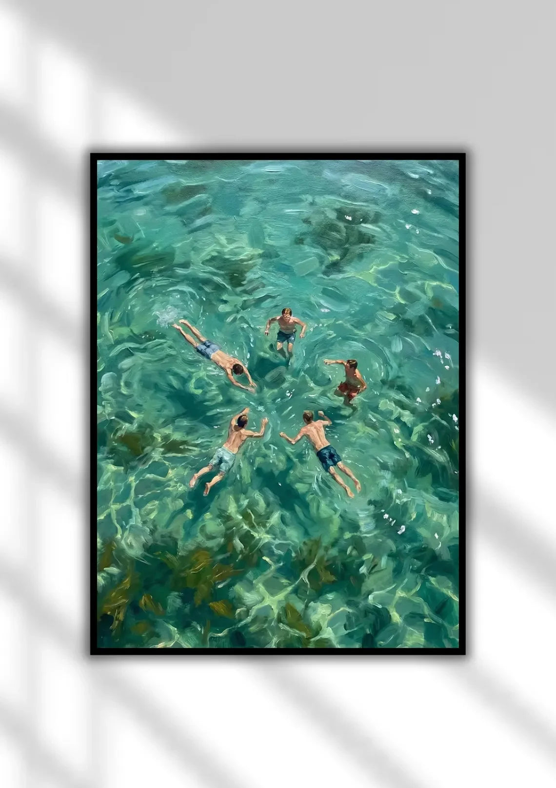 Natation dans un imprimé abstrait vert | Art mural rétro vintage | Décoration de vacances minimaliste verte | Cadeau d'art numérique | Téléchargement instantané