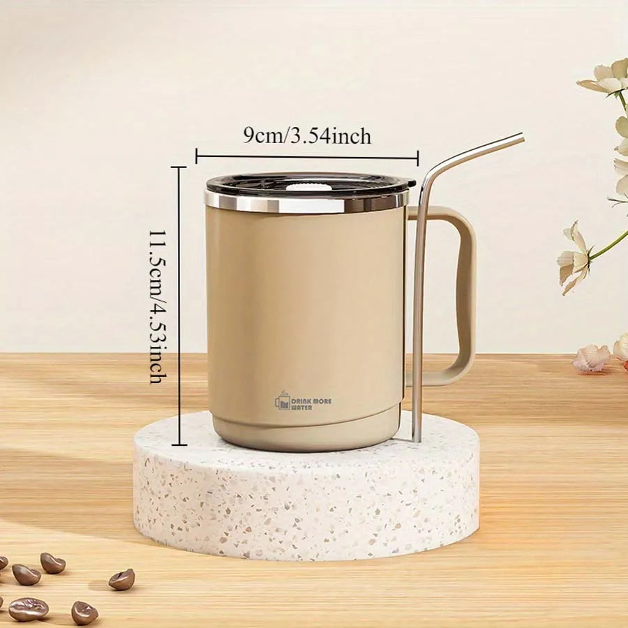 Taza de acero inoxidable con tapa, taza de oficina de gran capacidad, taza para bebidas, taza de café doméstica para hombres y mujeres.
