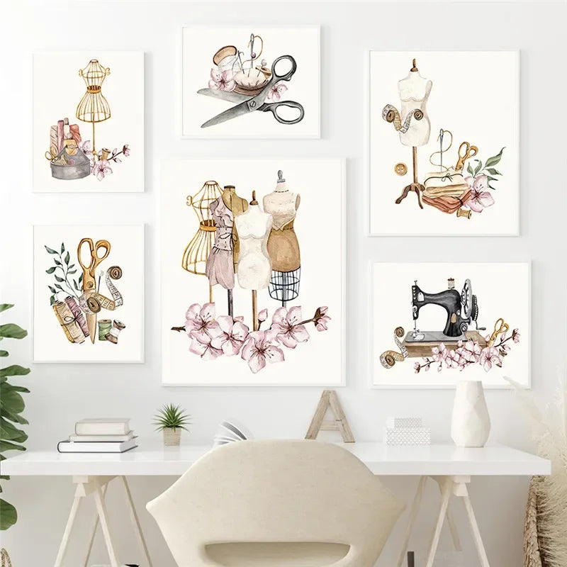 Bohème, Décoration murale, Vêtements pour femmes, Machines à coudre, Affiches sur toile HD pour la décoration du salon et de la chambre à coucher