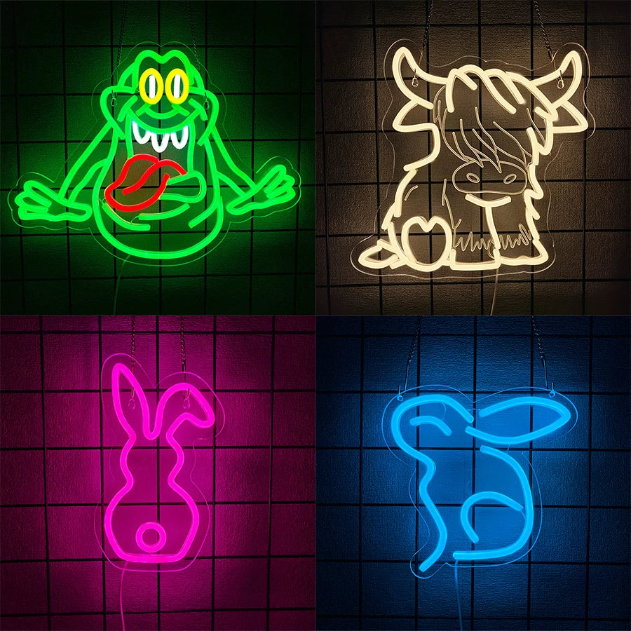 Letrero de neón con temática de animales, lámpara led de animales para decoración de pared, alimentado por USB, lámpara de pared para dormitorio, club, oficina y sala de juegos.