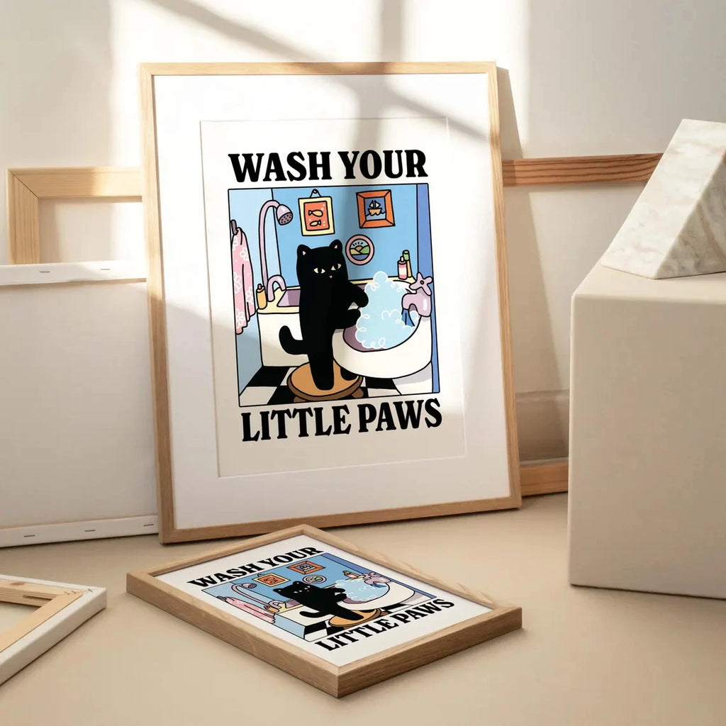 Lavez Vos Petites Pattes Salle De Bain Chat Noir Mur Art Imprime Toile Peinture Affiche Image Pour Salon Chambre Décoration Maison