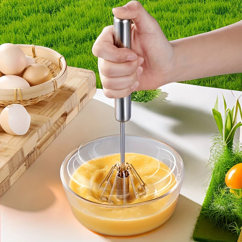 Batidor de huevos de acero inoxidable - Batidora semiautomática duradera para batir huevos y crema sin esfuerzo - Herramienta de cocina para hornear y mezclar