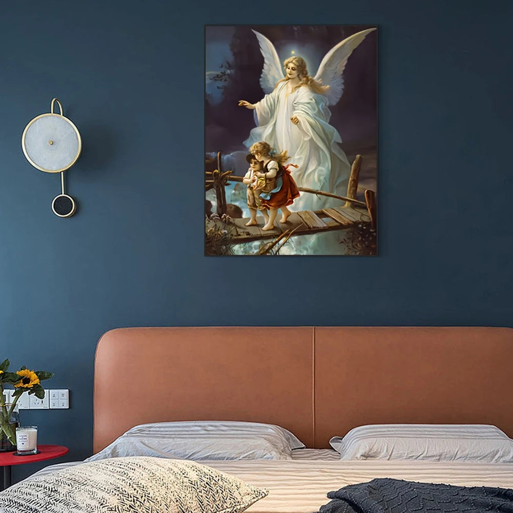 Classic Vintage Wall Art Guardian Angel Hanging Painting Religious HD Canvas Print Poster Home Living Room Bedroom Decoration