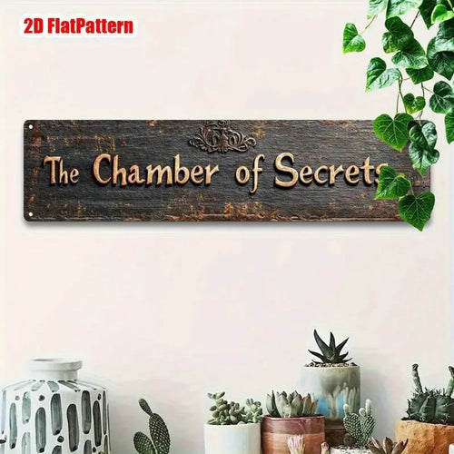 Plano 2D, 1 letrero de metal rústico vintage de la Cámara de los Secretos - Decoración de pared de aluminio duradero de 3.94x15.75 pulgadas, fácil de colgar para el hogar