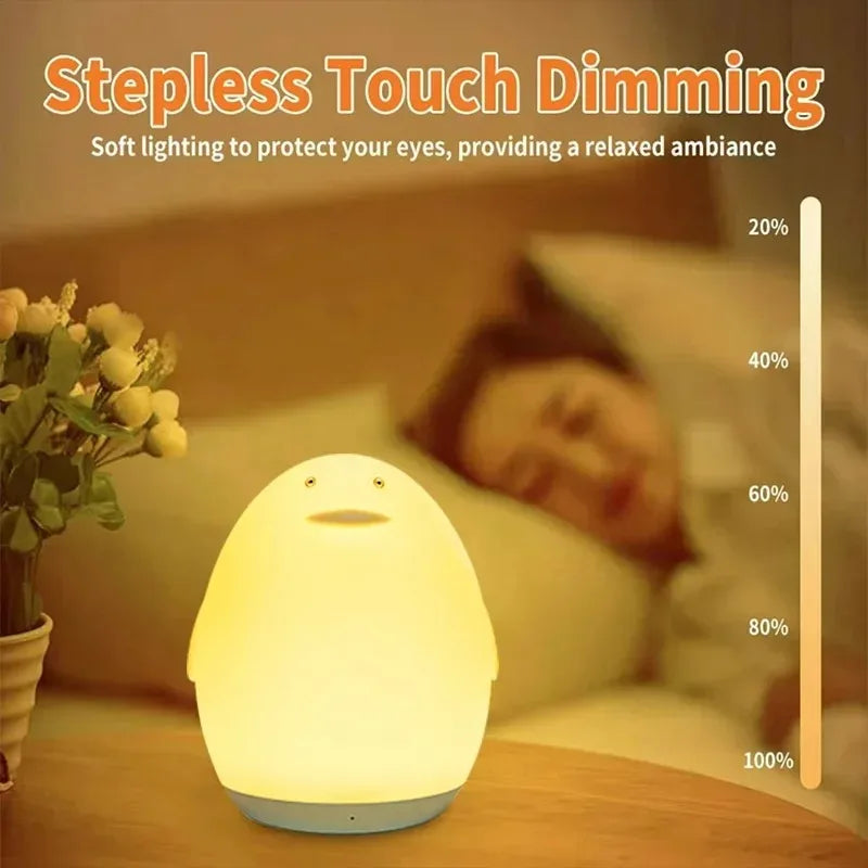 Lampe de nuit colorée RVB en forme d'œuf de pingouin, en silicone, veilleuse pour bébé, changement de couleur par tapotement, rechargeable par USB, pour chambre à coucher, chevet