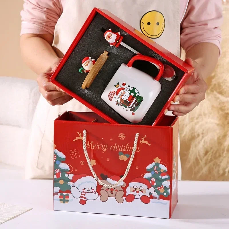 Coffret Cadeau Mug Tasse en Céramique Cadeau de Noël Tasse en Céramique avec Couvercle avec Cuillère Ensemble Tasse à Café Livraison Directe de Noël