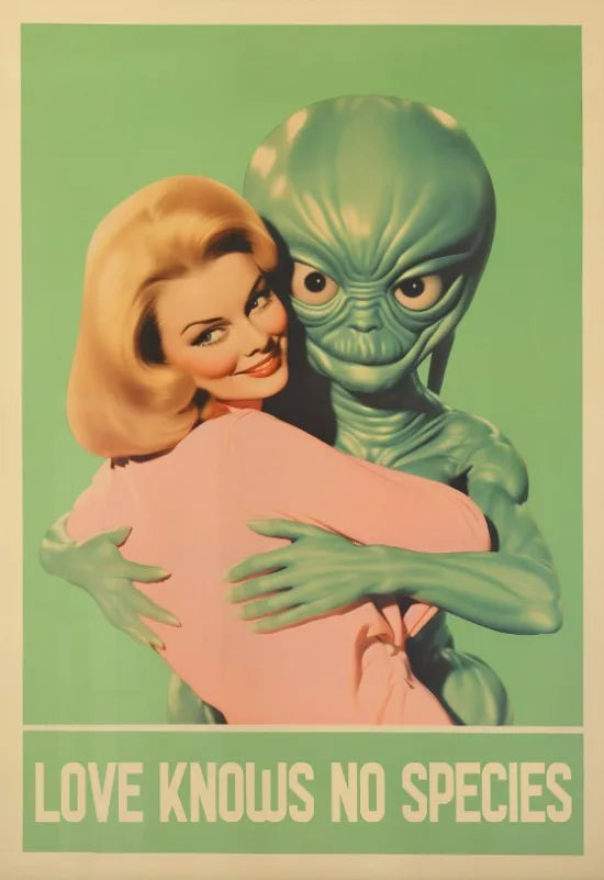Póster Artístico de Viajes Espaciales, Cómic Vintage, Póster Alienígena Divertido, Alienígena con Decoración Humana para Pared, Humor de Bar, Decoración Retro, Lienzo Impreso de los 90