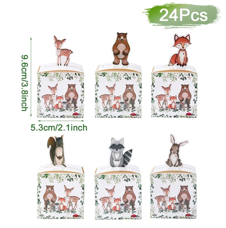 Boîtes à Bonbons Animaux de la Jungle Décoration de Fête d'Anniversaire Safari Boîte d'Emballage Cadeau pour Enfants Wild One Baby Shower Fournitures de Décoration Boîte Sac