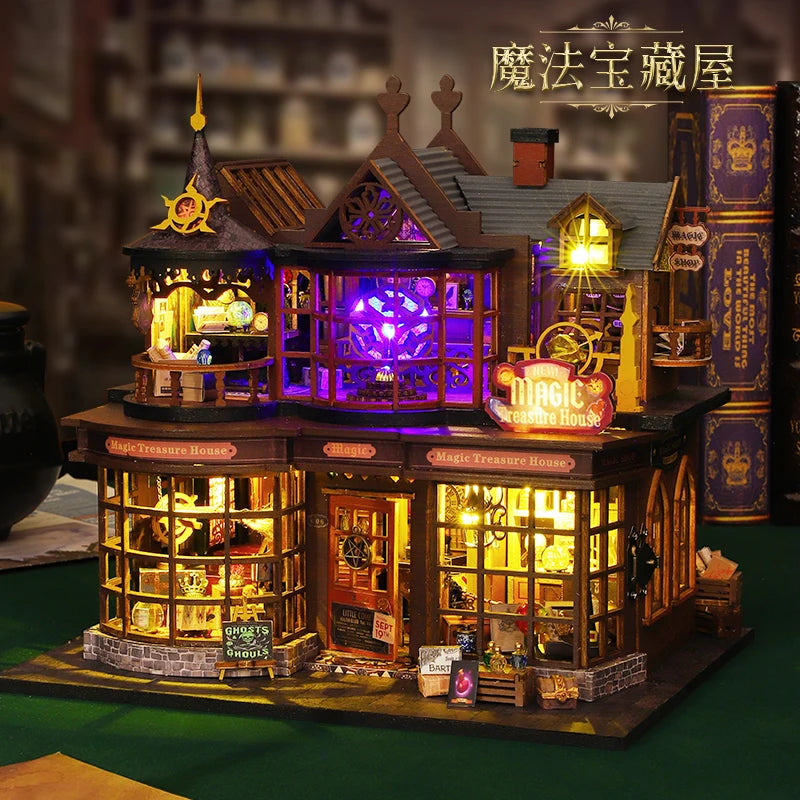 Miniature bricolage Magic Treasure House Book Nook - Puzzle 3D fait main, idée cadeau créative pour Noël, Halloween, Black Friday