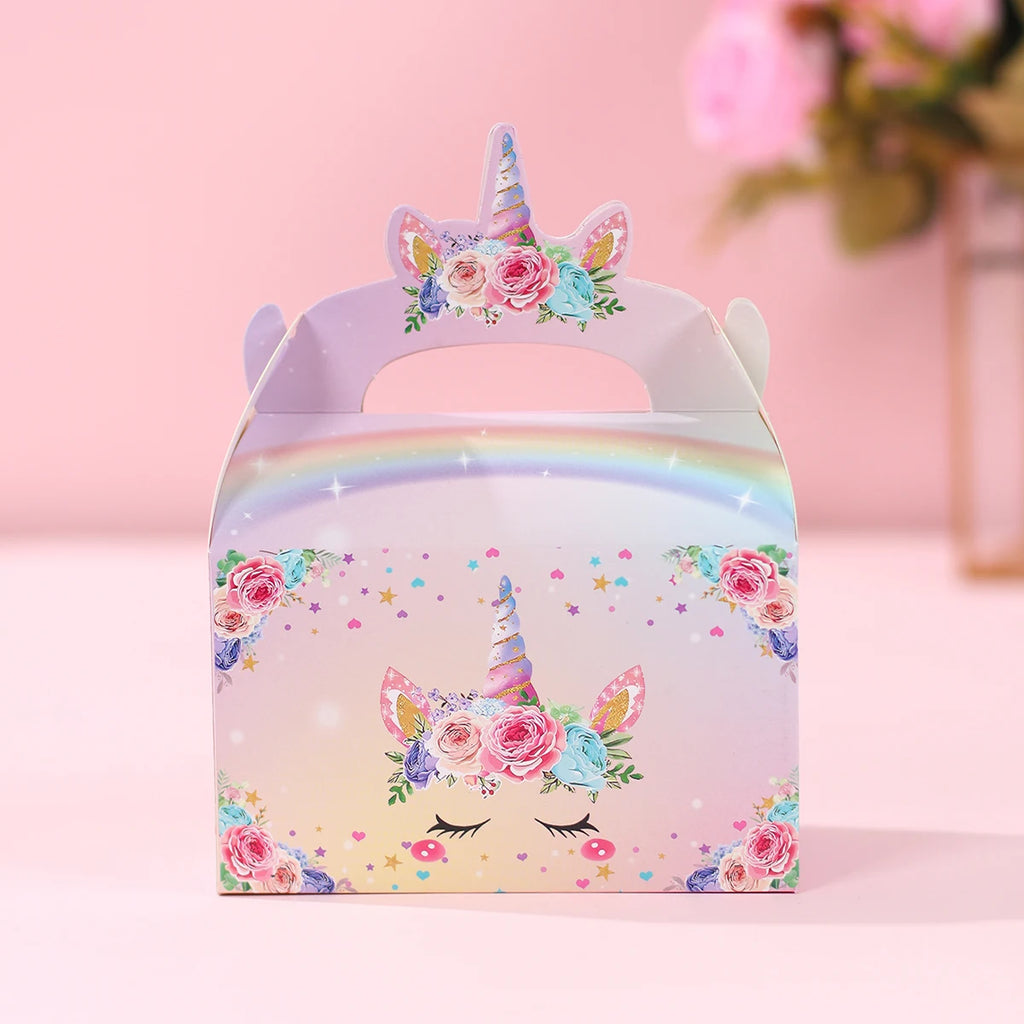 Cajas de regalo de unicornio, decoración de fiesta de cumpleaños, cajas de recuerdo de fiesta de unicornio para niños, suministros de decoración de fiesta de cumpleaños para baby shower