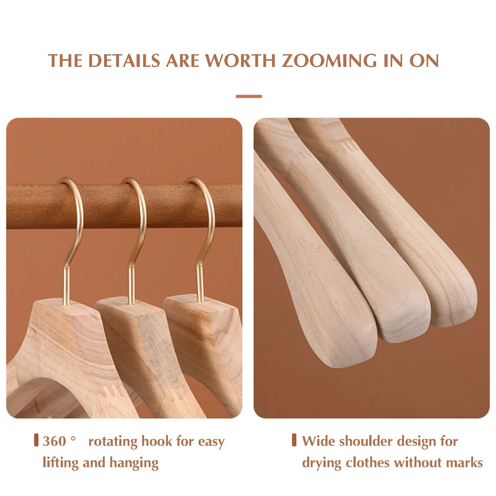 1 unidad Percha de madera de alcanfor natural para armario, ropa, traje de hombro ancho, colgador de ropa antideslizante 43x3cm