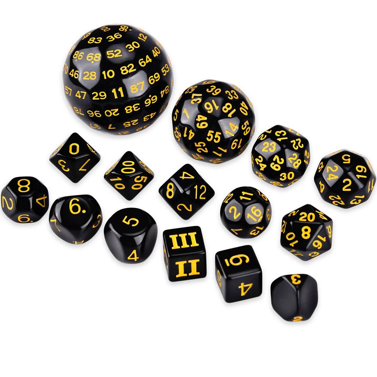 15Pcs Polyhedral Dice Table Game Dice for DND RPG Dungeons and Dragons D3 D4 D5 D6 D7 D8 D10 D% D12 D16 D20 D24 D30 D60 D100