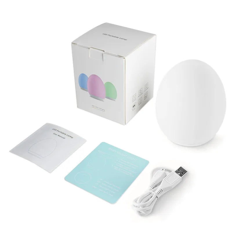 Lampe de nuit colorée RVB en forme d'œuf de pingouin, en silicone, veilleuse pour bébé, changement de couleur par tapotement, rechargeable par USB, pour chambre à coucher, chevet