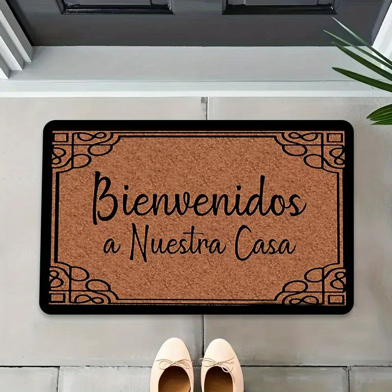 VIKAMA "Bienbenidos" Tapis de porte espagnol Doux et absorbant. Décoration de maison pour entrée, salle de bain, cour extérieure, tapis antidérapant