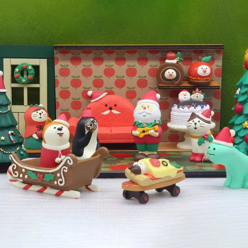Zakka Figuras Navidad Japonés Creativo Exquisito Mate Resina Navideña Pequeña Decoración Cisne Puff Ukelele Trineo Sofá Reno