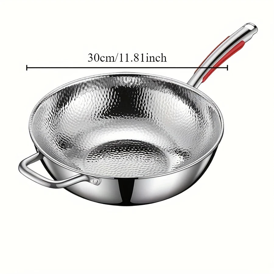 Wok de acero inoxidable de fondo redondo, sartén sin recubrimiento antiadherente, se puede usar en cocinas de inducción cóncavas, para saltear en el hogar