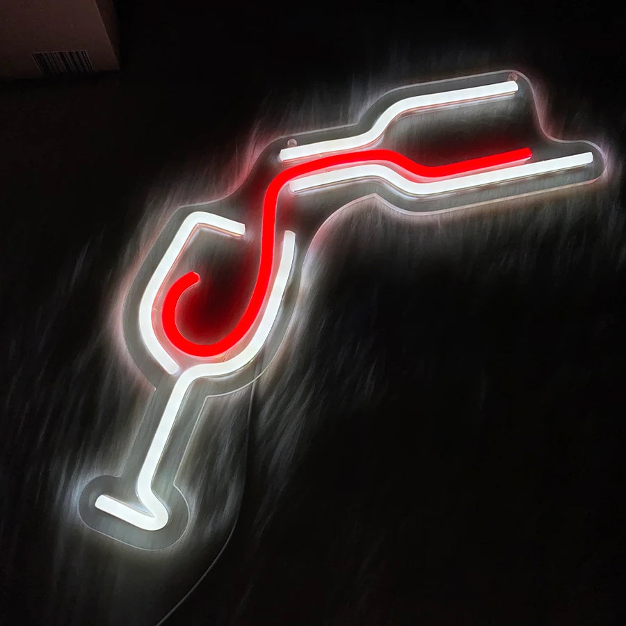 Enseigne néon LED Verre à vin rouge, icône de verseur faite à la main, alimentée par USB, adaptée aux restaurants, clubs, réunions de famille, décoration de bar