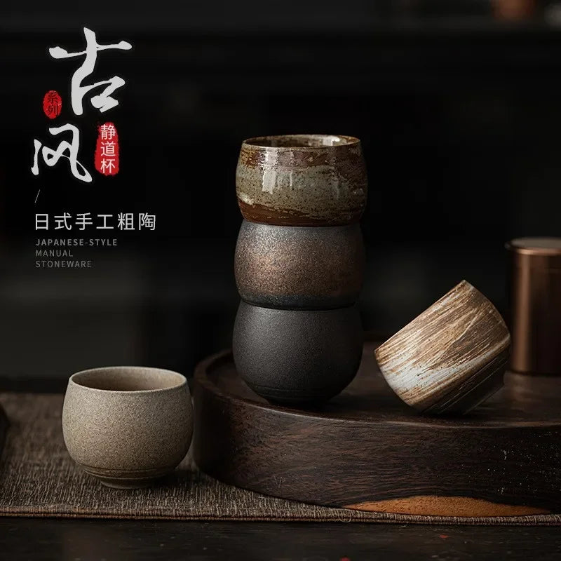 Japonés Hecho a Mano Taza de Té de Cerámica Rústica Juego de Té Kung Fu Taza Individual Estilo Antiguo Sendero Tranquilo Artesanía Antigua Regalo