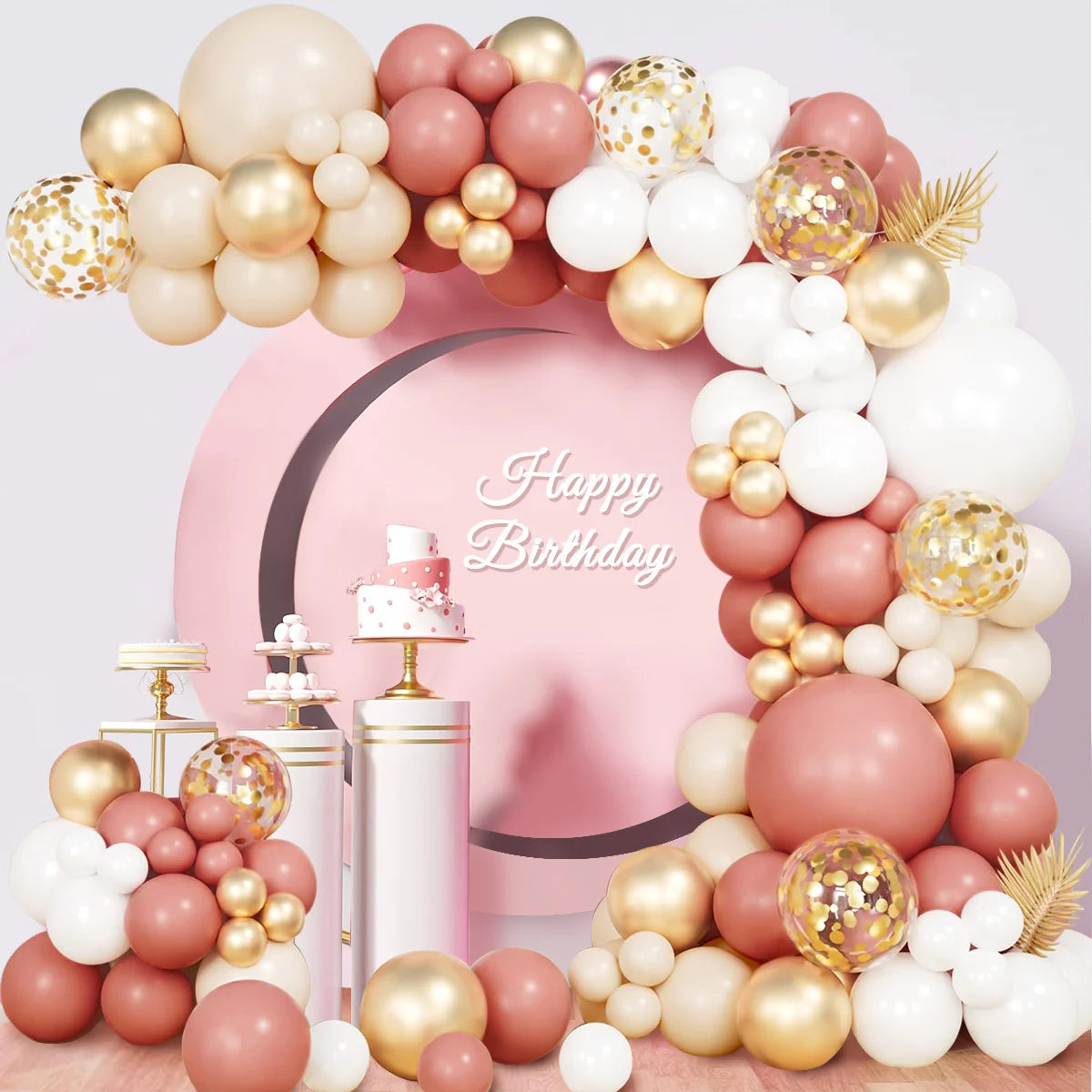 Kit de guirnalda de globos Retro rosa blanco dorado, arco, decoración para fiesta de cumpleaños, baby shower de niños, suministros para fiesta de boda, globos de látex