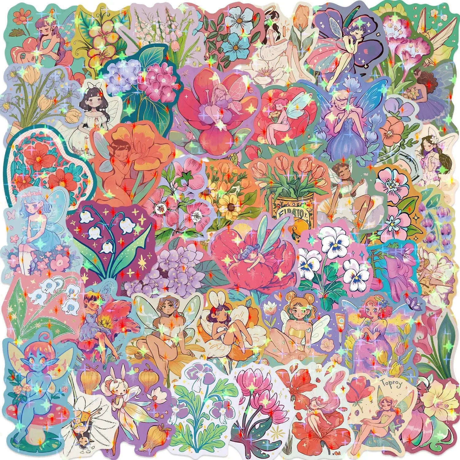 50/100PCS Pegatinas de Graffiti de Flores de Hadas de Dibujos Animados Pegatinas Decorativas para Guitarra Cuaderno Maleta DIY
