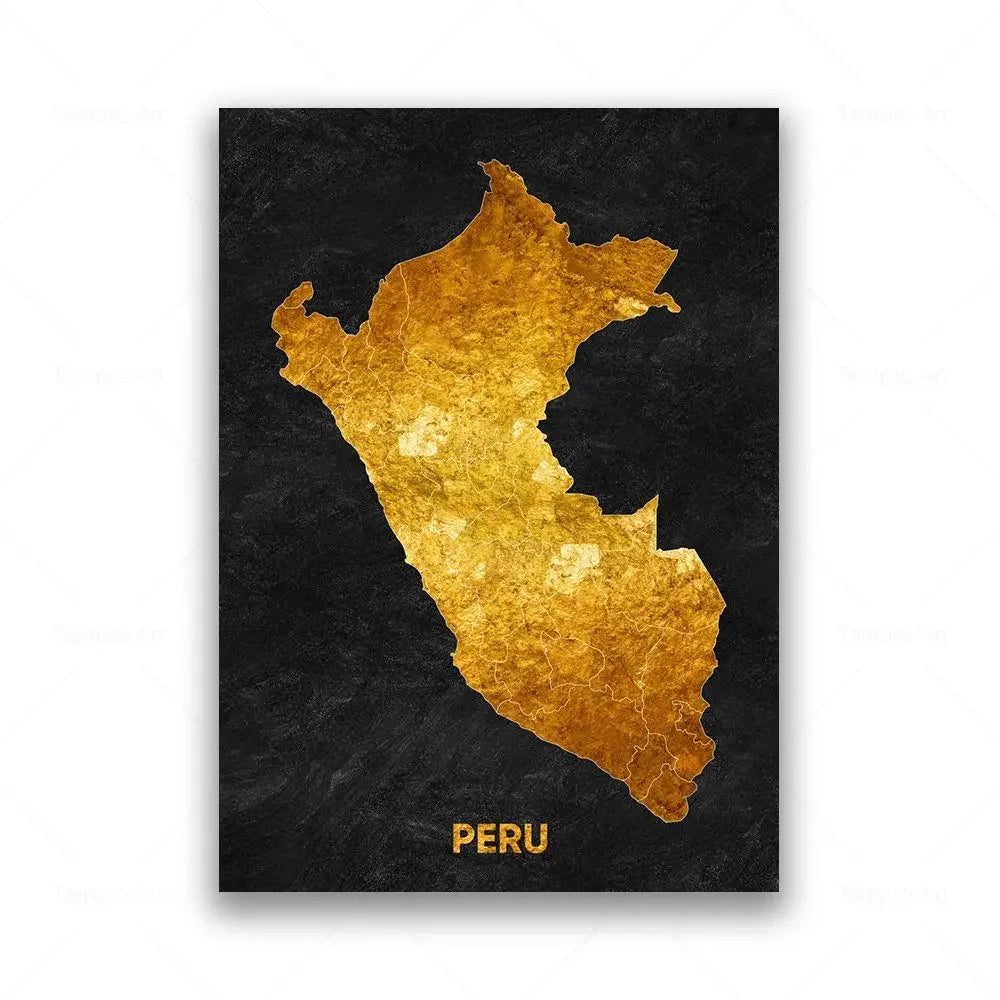Classic Abstract Wall Art Black Gold Lebanon Country Map HD Canvas Print Poster Home Living Room Bedroom Decoration