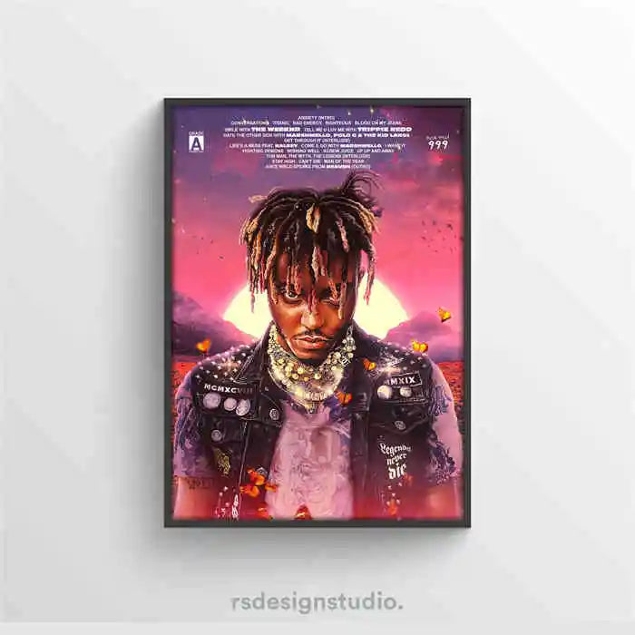 Póster de Juice WRLD Pop Hip Hop Rap Cantante Álbum de Música Portada de Bar de Asma Foto Arte HD Lienzo