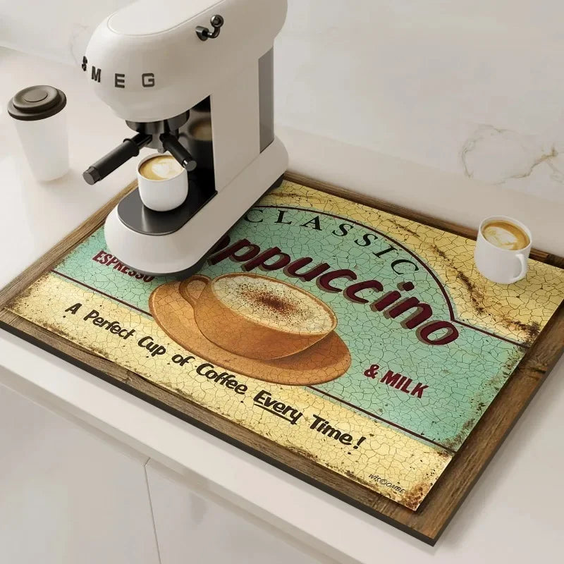 Alfombrilla Absorbente para Cafetera VIKAMA, Absorbente de Agua y Aceite, Escurridor de Platos de Cocina, Alfombrilla Absorbente de Secado Rápido, Alfombrilla para Platos, Decoración del Hogar